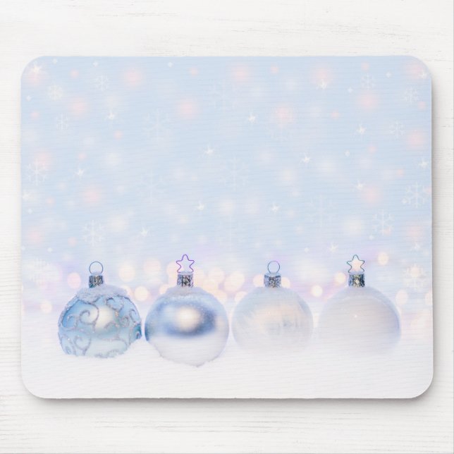 Festive Silver Christmas Balls on Snow Mouse Pad (Front)