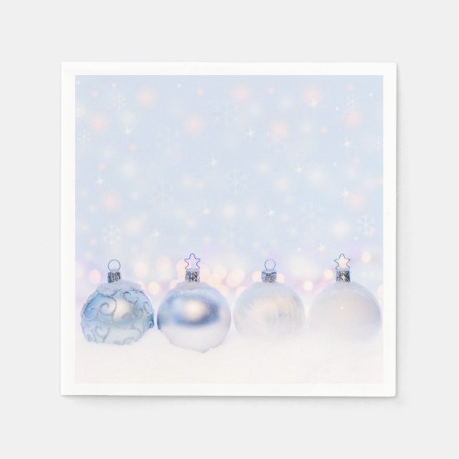 Festive Silver Christmas Balls on Snow Napkin (Front)