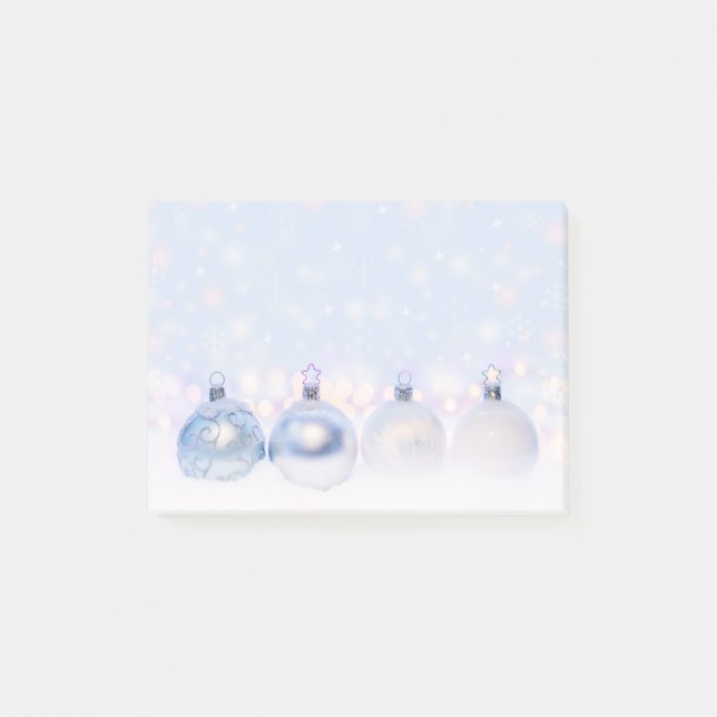 Festive Silver Christmas Balls on Snow Post-it Notes (Front)