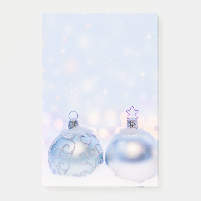 Festive Silver Christmas Balls on Snow Post-it Notes (Front)