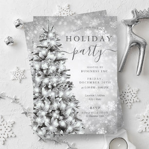 Festive Silver Christmas Tree Company Holiday  Invitation