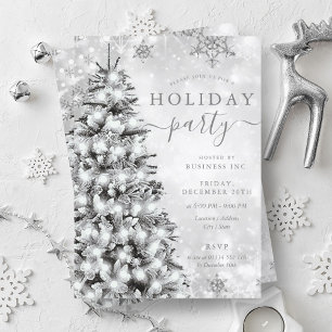 Festive Silver Christmas Tree Company Holiday  Invitation