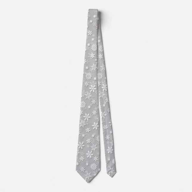 Festive Silver Grey and White Christmas Snow Tie (Front)