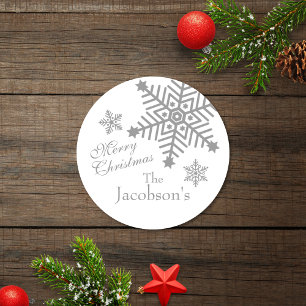 Festive Silver Merry Christmas Snowflakes Gift Tag