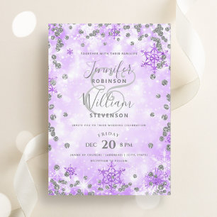 Festive Silver Purple Glam Elegant Winter Wedding  Invitation