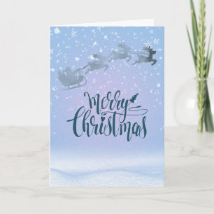 Festive Silver Santa on a Sleigh Greeting  Card