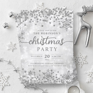 Festive Silver Winter Diamonds Christmas Party  Invitation