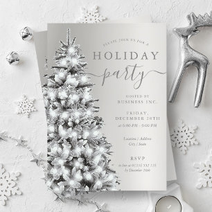 Festive Silver Xmas Tree Company Holiday Party  Invitation
