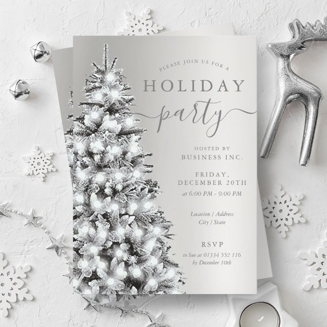 Festive Silver Xmas Tree Company Holiday Party  Invitation (Festive Silver Xmas Tree Company Holiday Party Invitation)