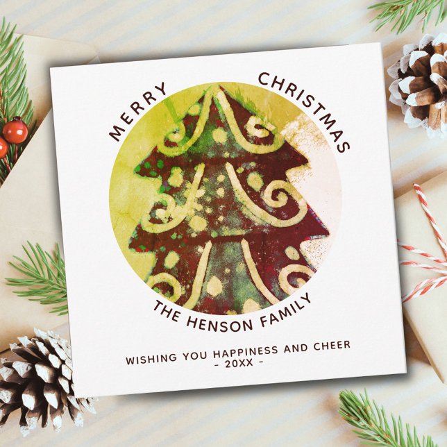 Festive Simple Christmas Tree Artistic Family  Holiday Card (Creator Uploaded)