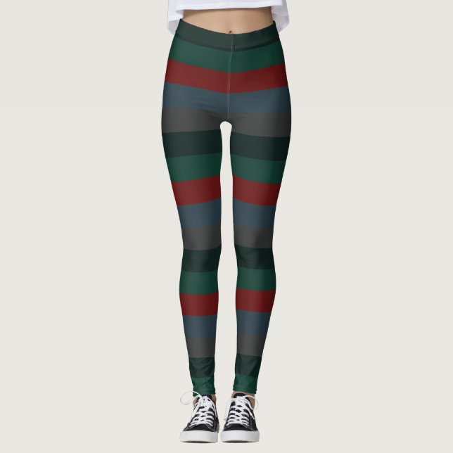 Festive Simple Deep Dark Cosy Striped Pattern  Leggings (Front)