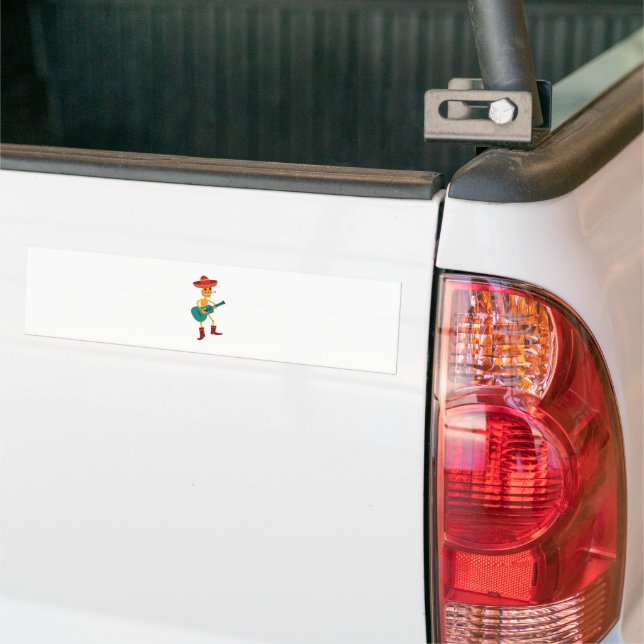 Festive Skeleton Guitar Player Bumper Sticker (On Truck)