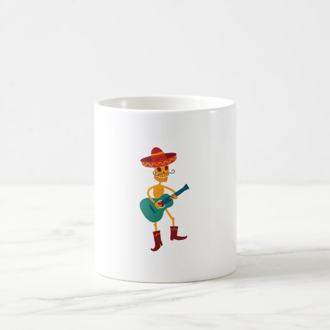 Festive Skeleton Guitar Player Coffee Mug (Center)