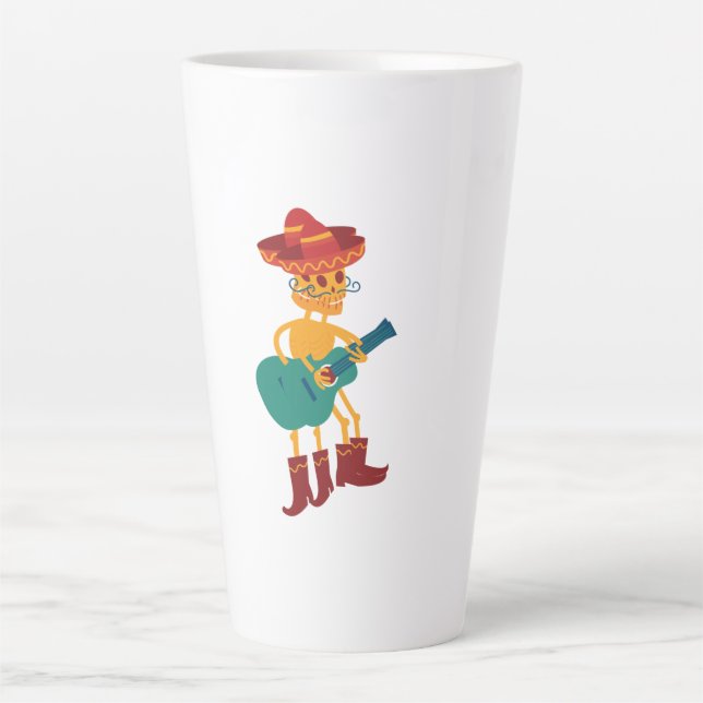 Festive Skeleton Guitar Player Latte Mug (Front)
