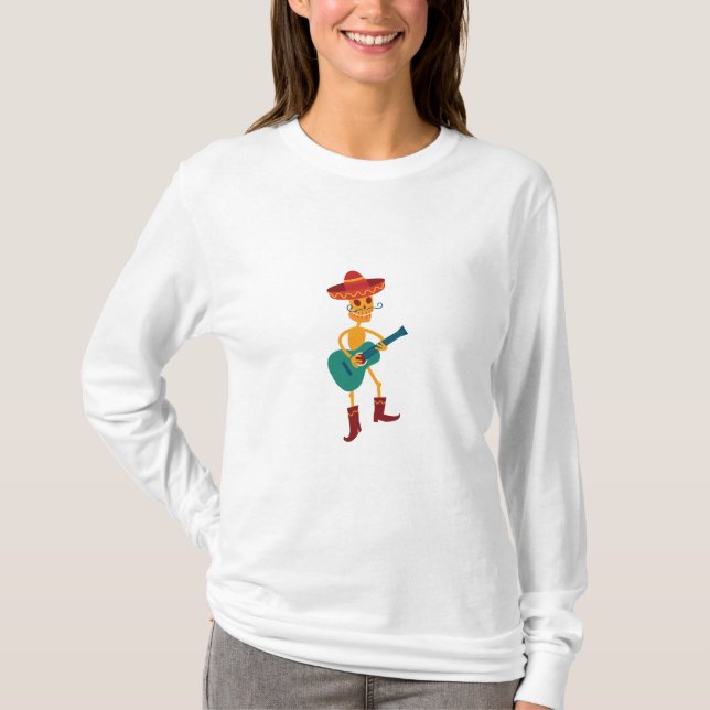 Festive Skeleton Guitar Player T-Shirt (Front)