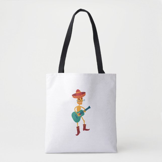 Festive Skeleton Guitar Player Tote Bag (Front)