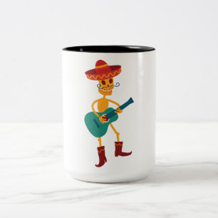 Festive Skeleton Guitar Player Two-Tone Coffee Mug