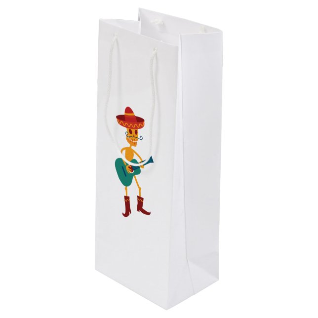 Festive Skeleton Guitar Player Wine Gift Bag (Front Angled)