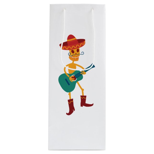Festive Skeleton Guitar Player Wine Gift Bag (Front)