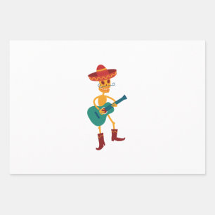 Festive Skeleton Guitar Player Wrapping Paper Sheet