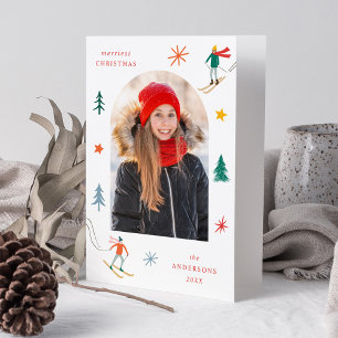 Festive Skiers Photo Holiday Card