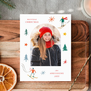 Festive Skiers Photo Holiday Postcard