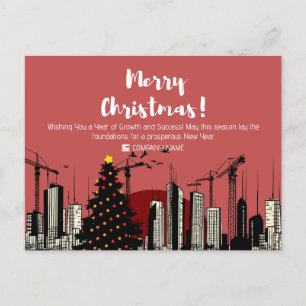 Festive Skyline and X-Max Tree Building Profession Holiday Postcard