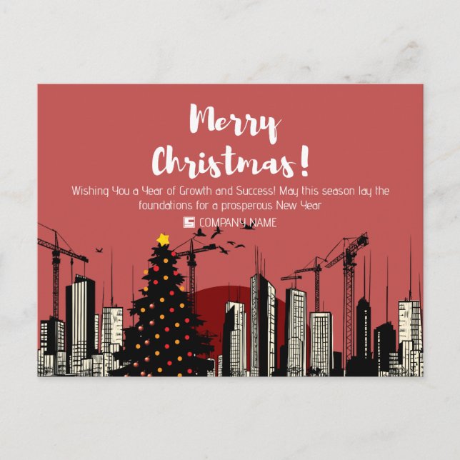 Festive Skyline and X-Max Tree Building Profession Holiday Postcard (Front)