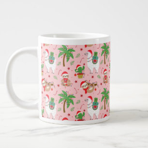 Festive Sloths and Llamas Holiday Pattern Large Coffee Mug