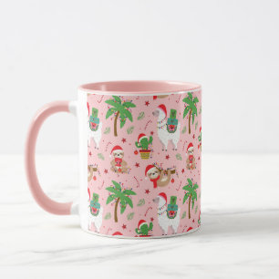 Festive Sloths and Llamas Holiday Pattern Mug