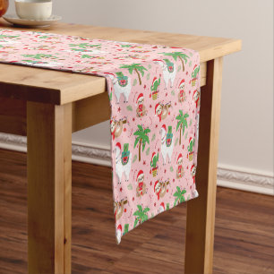 Festive Sloths and Llamas Holiday Pattern Short Table Runner