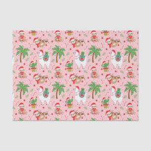 Festive Sloths and Llamas Holiday Pattern Tissue Paper