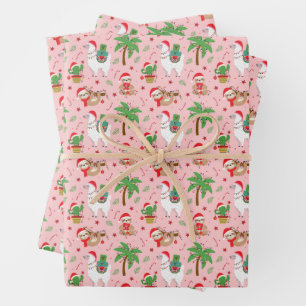Festive Sloths and Llamas Holiday Pattern Wrapping Paper Sheet