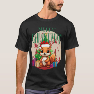 Festive Smiling Squirrel in Santa Hat T-Shirt