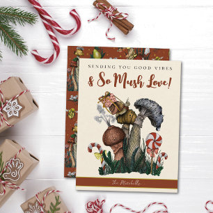 Festive Snail on Mushrooms Good Vibes Christmas Ho Holiday Card