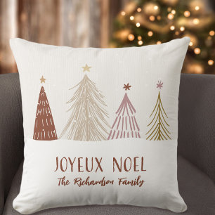 Festive Snow Trees Joyeux Noel Holiday Cushion