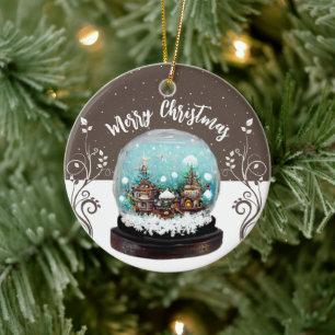 Festive Snowball Winter Village Snowflakes Brown  Ceramic Ornament