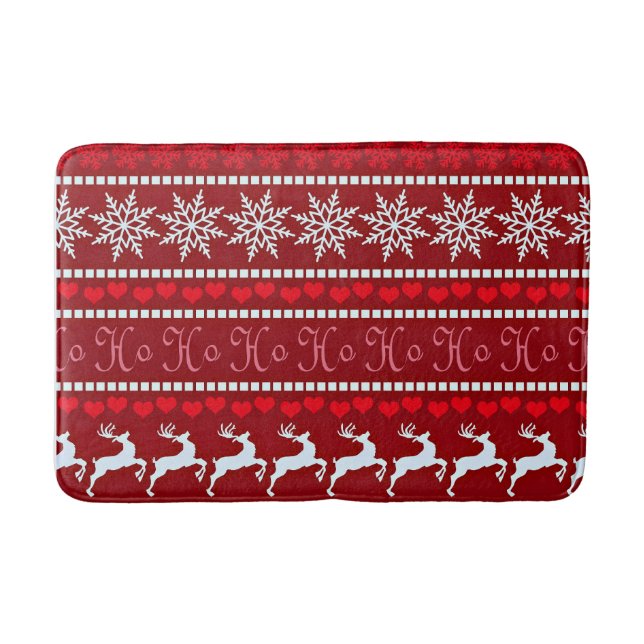 Festive Snowflake and Reindeer Design Bath Mat (Front)
