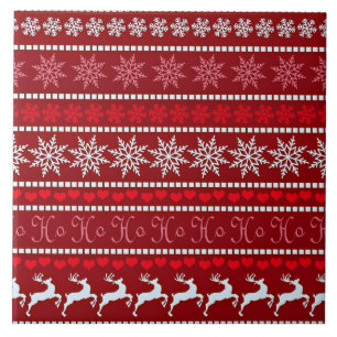 Festive Snowflake and Reindeer Design Ceramic Tile