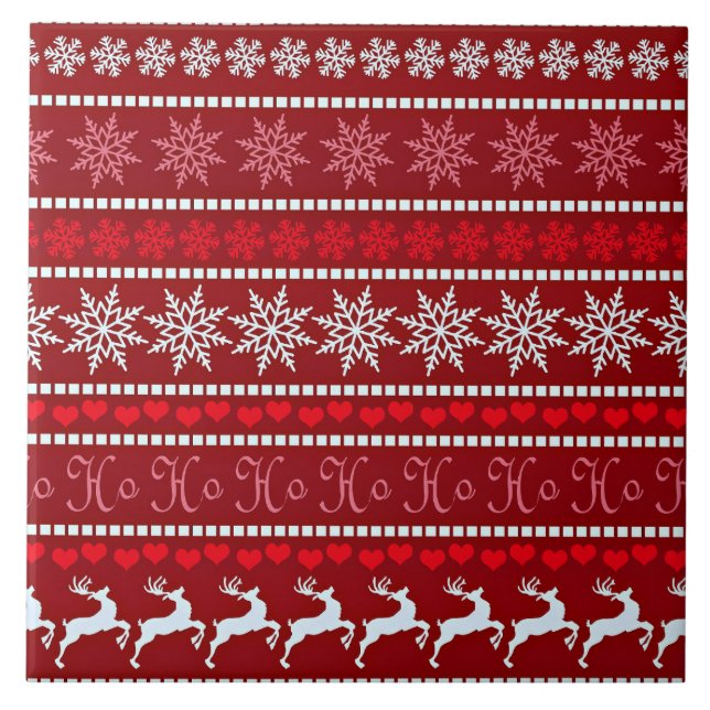 Festive Snowflake and Reindeer Design Ceramic Tile (Front)
