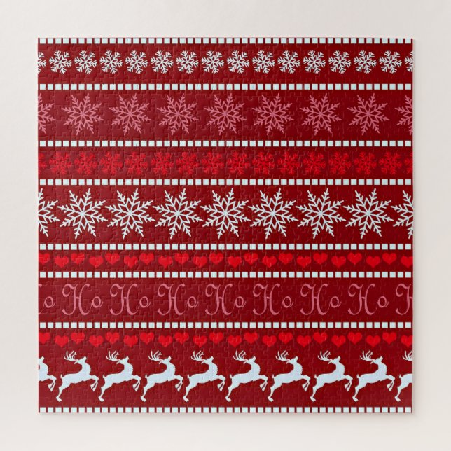Festive Snowflake and Reindeer Design Jigsaw Puzzle (Vertical)