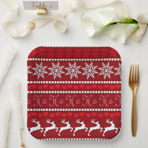 Festive Snowflake and Reindeer Design Paper Plate