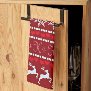 Festive Snowflake and Reindeer Design Tea Towel