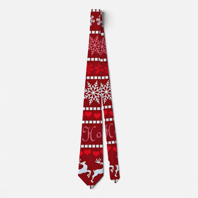 Festive Snowflake and Reindeer Design Tie (Front)