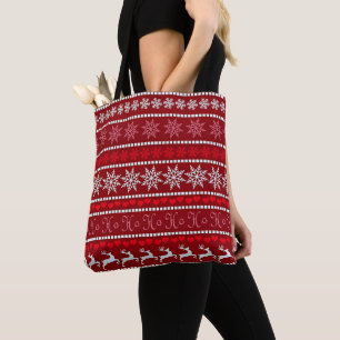 Festive Snowflake and Reindeer Design Tote Bag