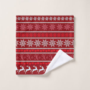 Festive Snowflake and Reindeer Design Wash Cloth