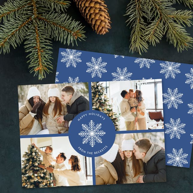 Festive Snowflake Christmas 4 Photo Holiday Card (Creator Uploaded)