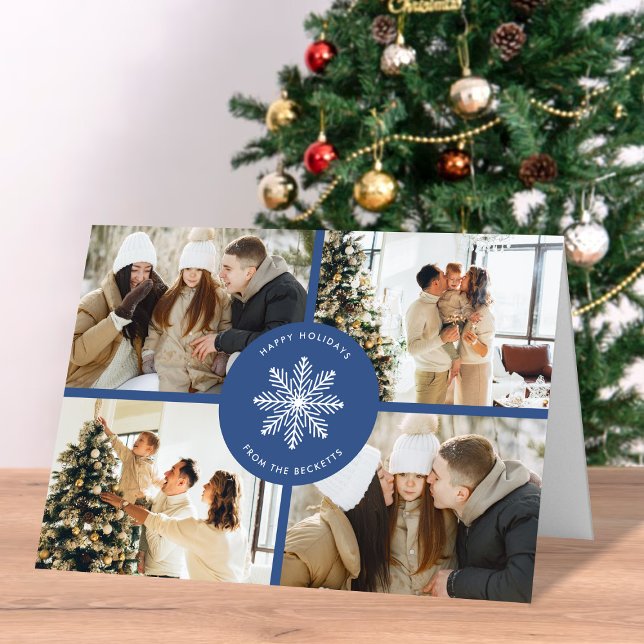 Festive Snowflake Christmas 4 Photo Holiday Card (Creator Uploaded)