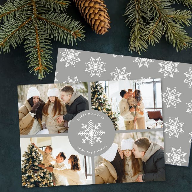 Festive Snowflake Christmas 4 Photo Holiday Card (Creator Uploaded)
