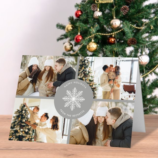 Festive Snowflake Christmas 4 Photo Holiday Card (Creator Uploaded)